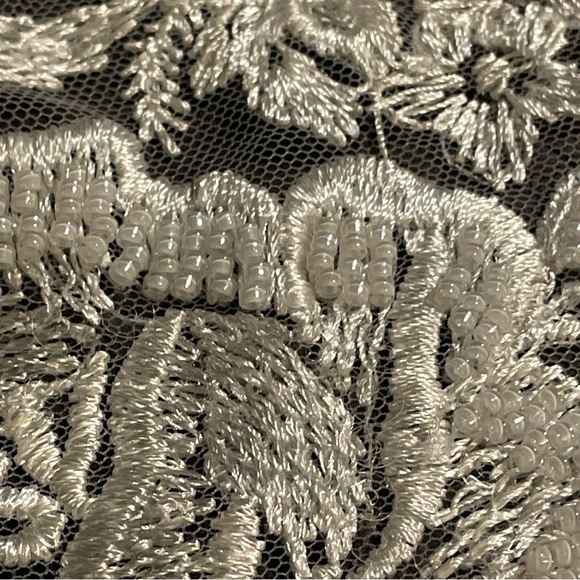 White Bridal Lace Embroidered / Embellish Flowers on Mesh Fabric 1 Yard By 57” W - Picture 4 of 5